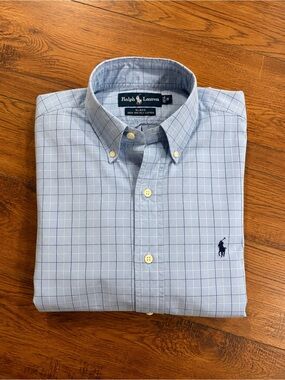 Ralph Lauren Blake Button Down Shirt Blue Windowpane Plaid Size Small Cotton